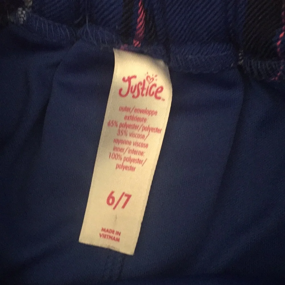 Justice skort blue and black‎ plaid size 6/7